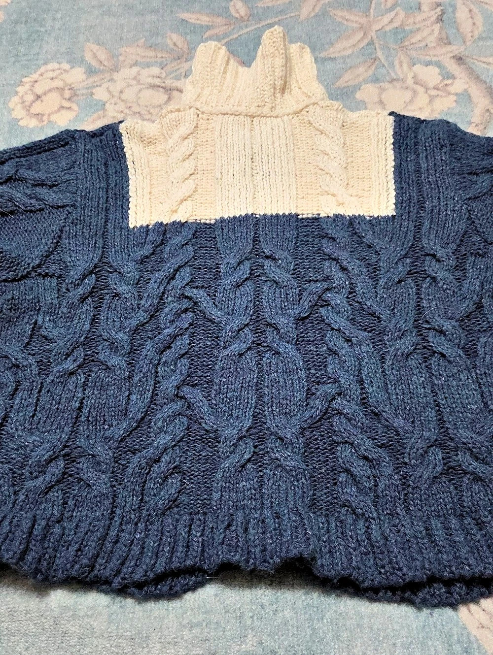 PILCRO Collared Cable-Knit Cardigan Sweater Blue & Cream XL - Picture 5 of 8